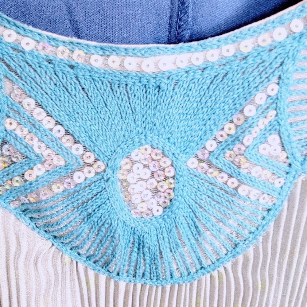 One World 2X Sleeveless Pleated Beaded Tank Top Blue Purple Boho Bling - Picture 6 of 10